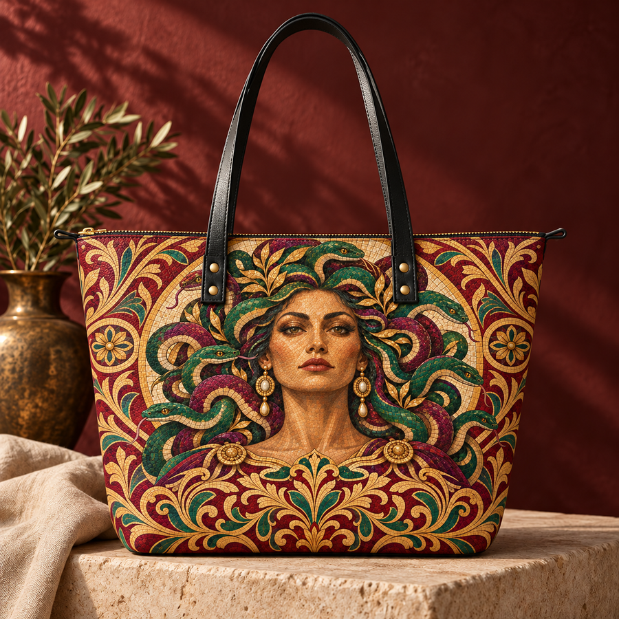 "Medusa" Roman Mosaic Leather Tote Bag