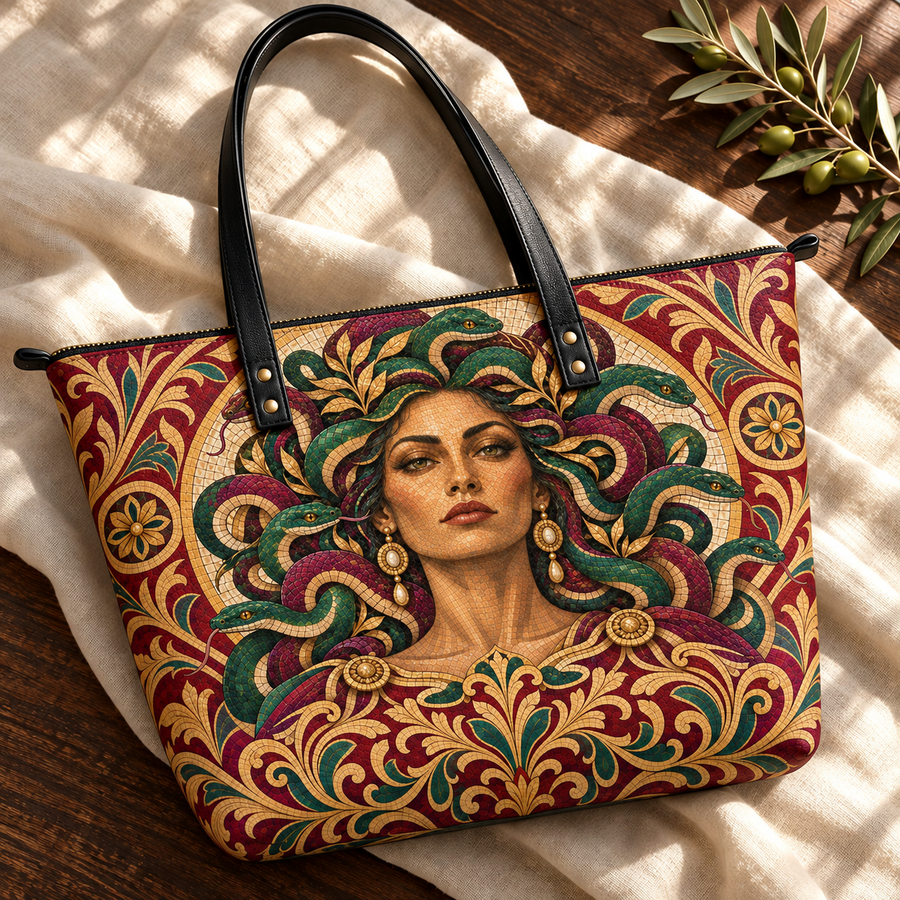 "Medusa" Roman Mosaic Leather Tote Bag