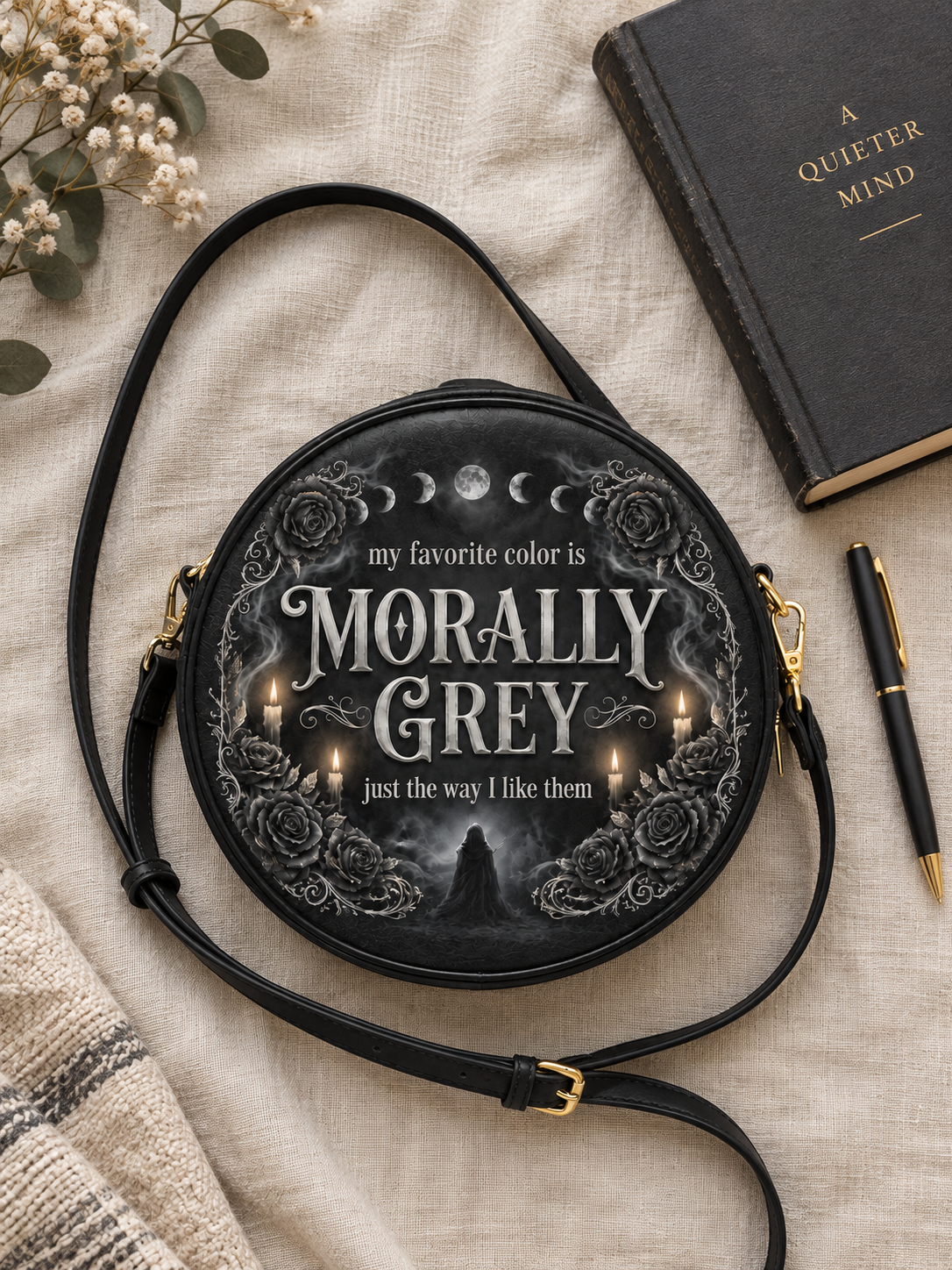 My Favorite Color Is Morally Grey Circle Crossbody Bag