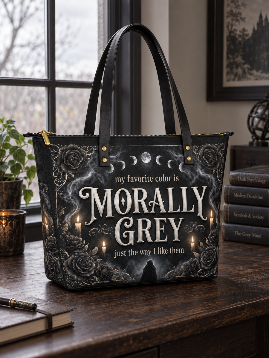 My Favorite Color Is Morally Grey Leather Tote Bag