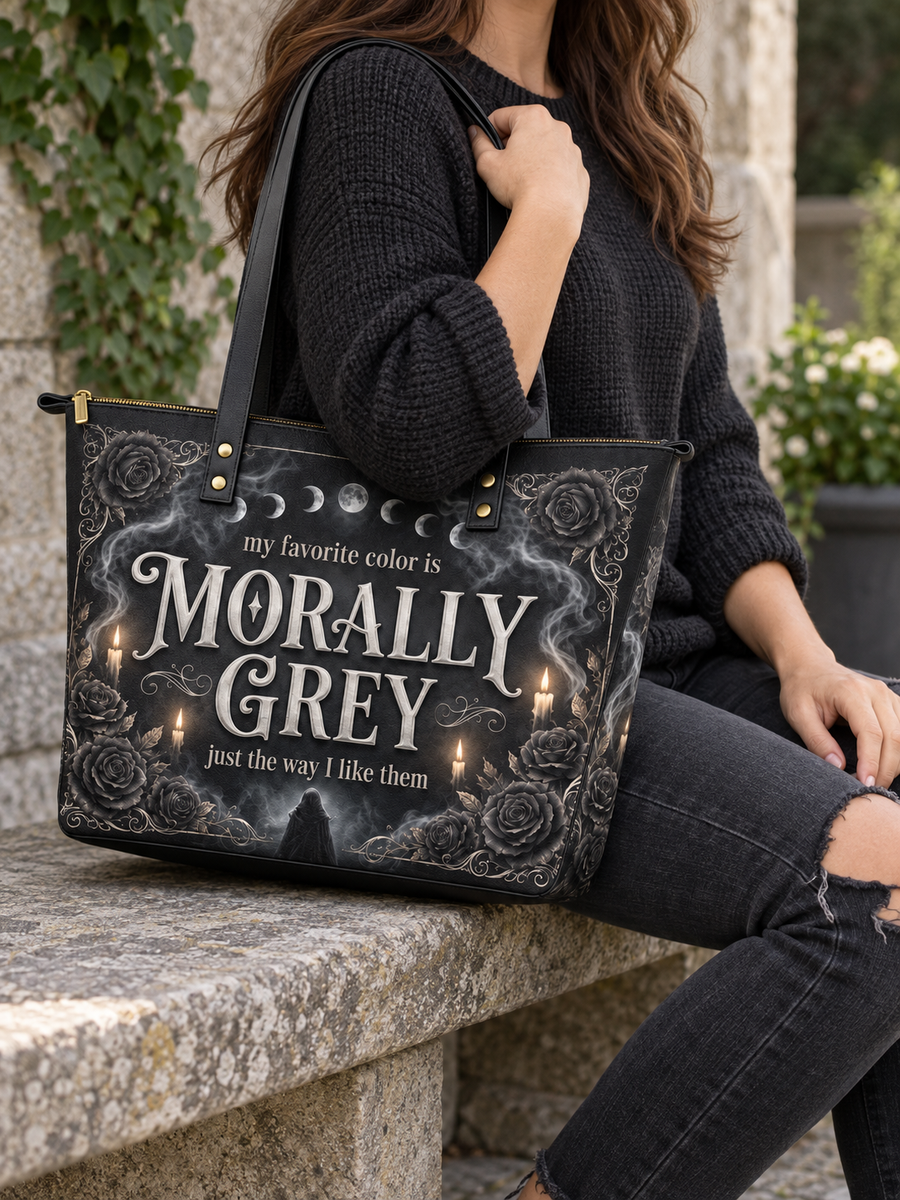 My Favorite Color Is Morally Grey Leather Tote Bag