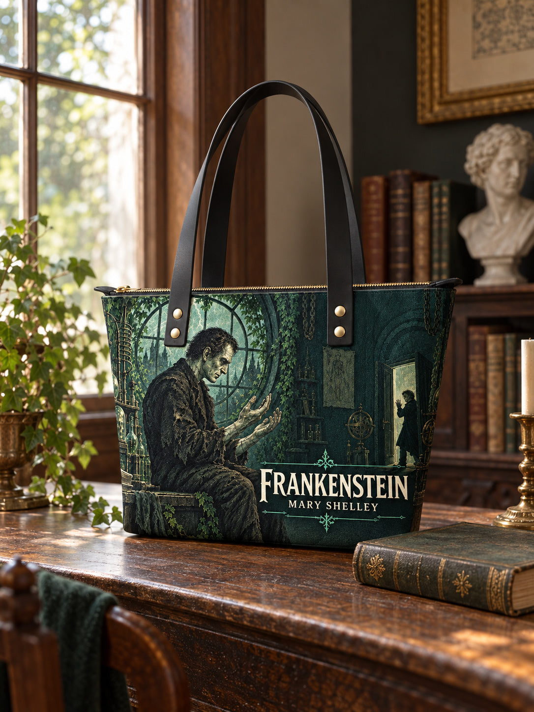 "Frankenstein" Mortuary Moss Leather Tote Bag