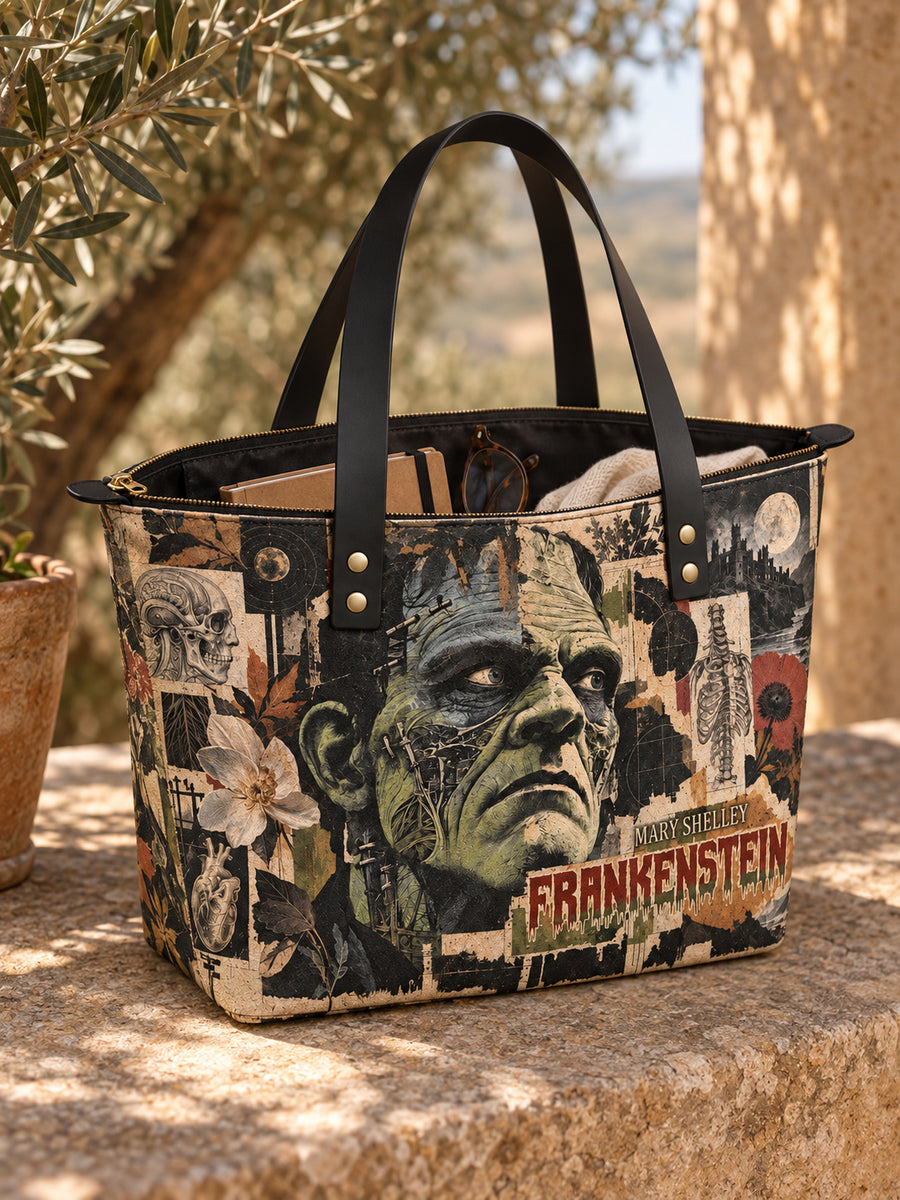"Frankenstein" Old Parchment Leather Tote Bag