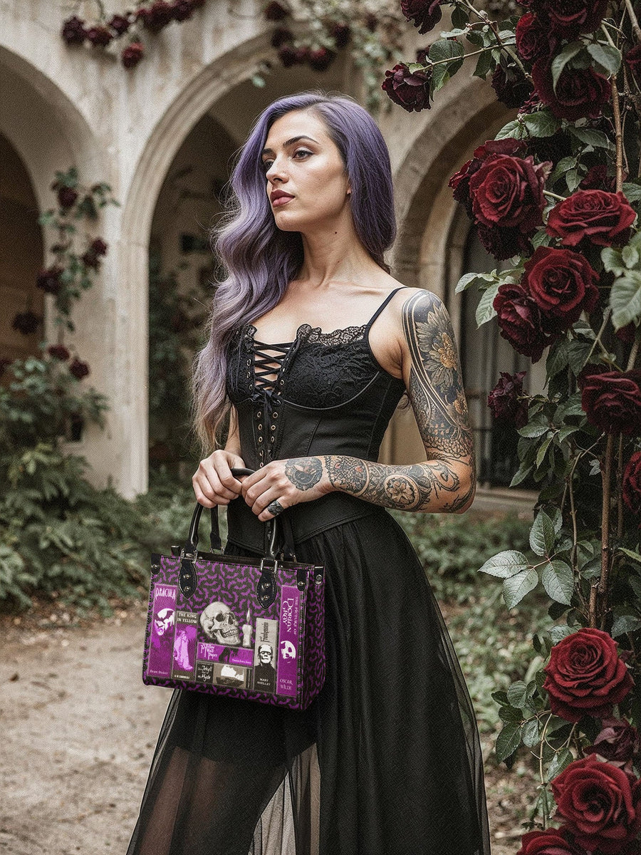 "The Codex of Gothic Tales" Violet Echo - Black Interior - Small Leather Handbag