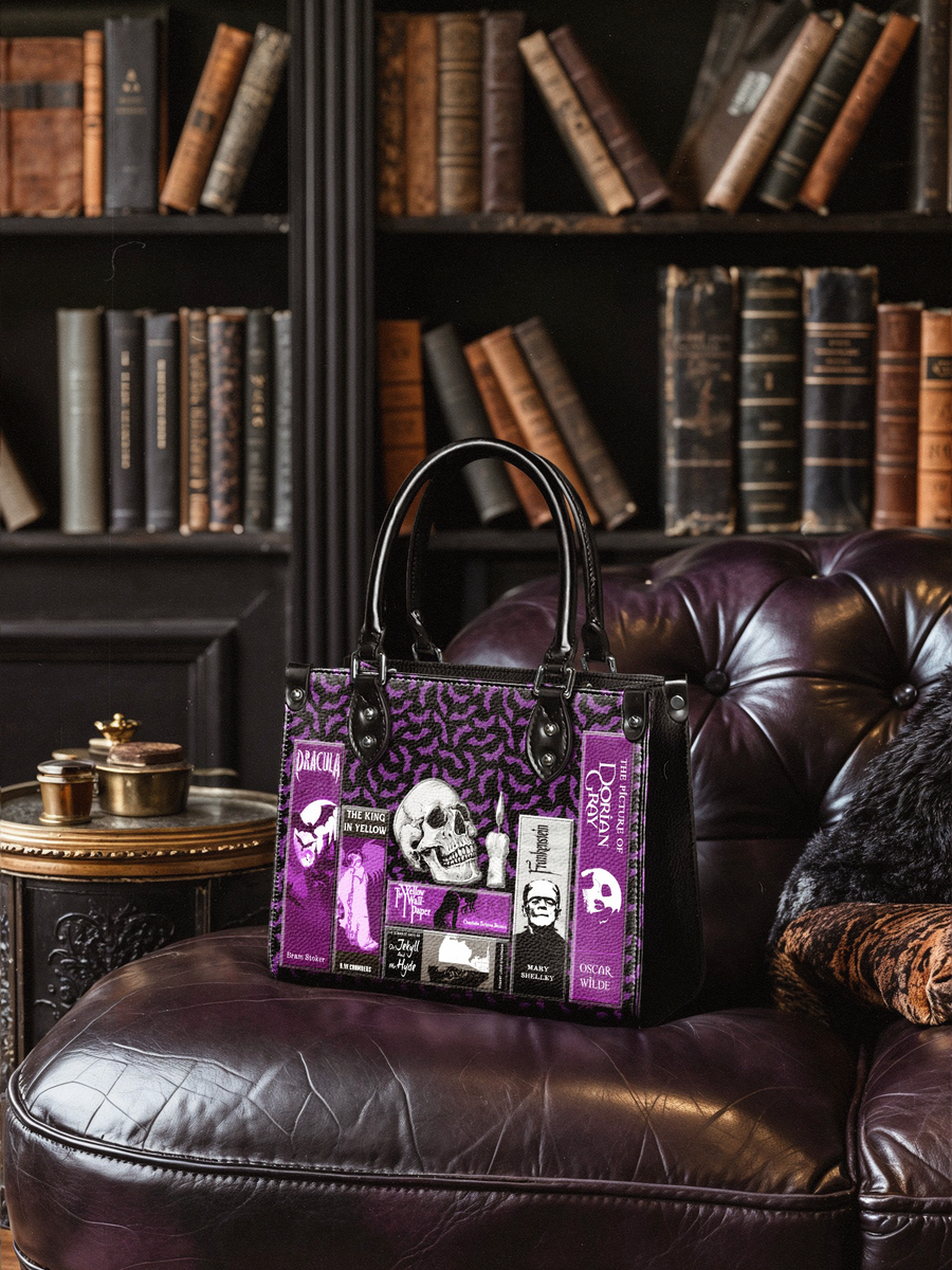 "The Codex of Gothic Tales" Violet Echo - Black Interior - Small Leather Handbag