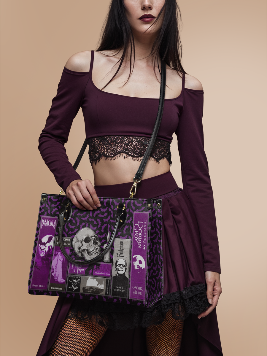 "The Codex of Gothic Tales" Violet Echo Leather Handbag