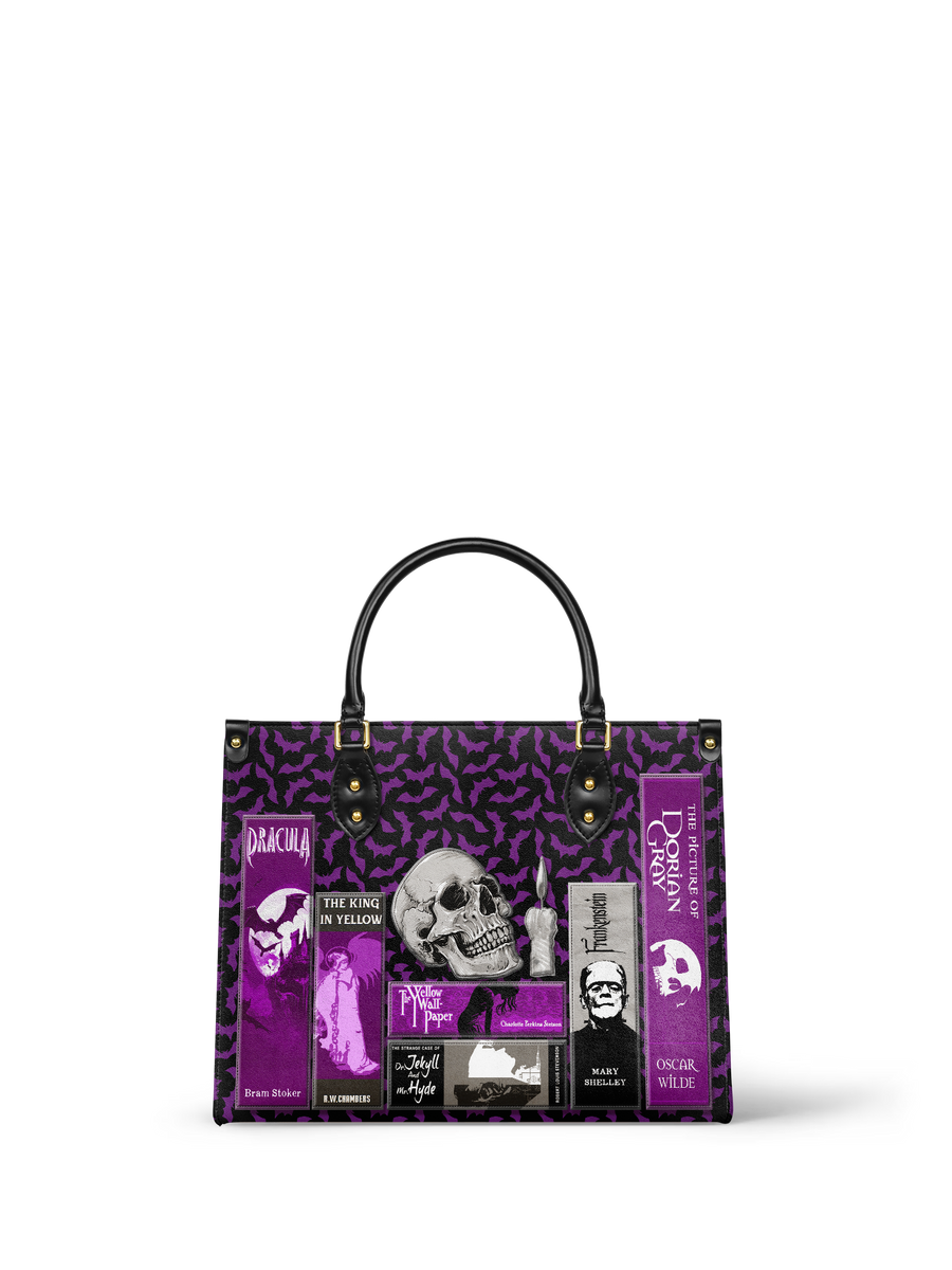 "The Codex of Gothic Tales" Violet Echo Leather Handbag
