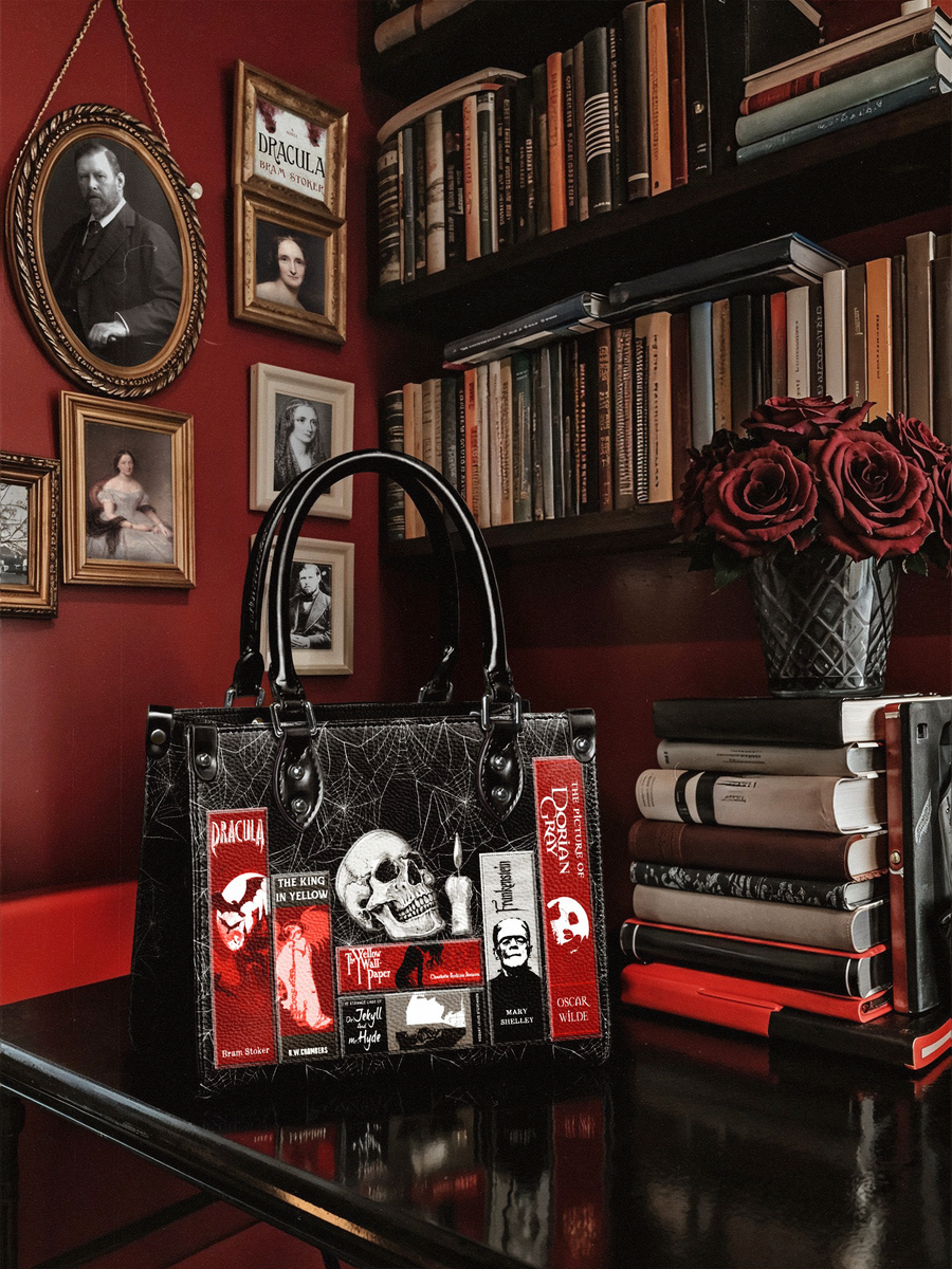 "The Codex of Gothic Tales" Black Widow’s Kiss - Black Interior - Small Leather Handbag