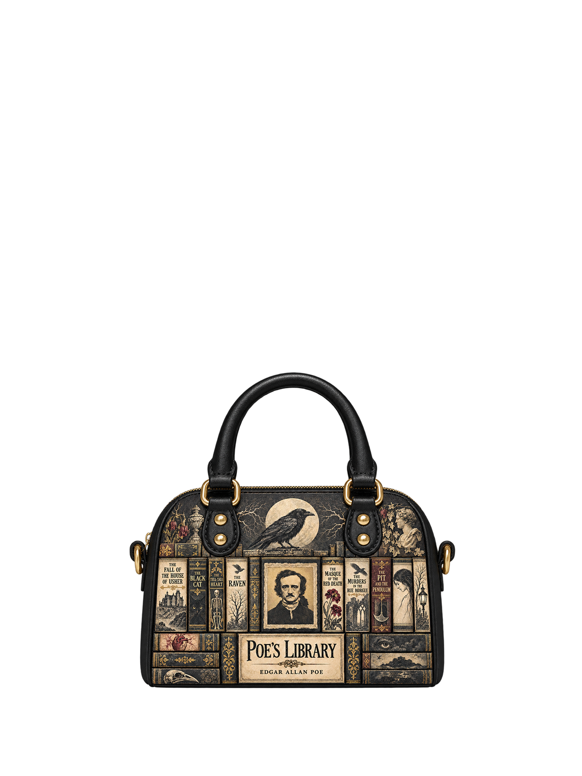 "Poe's Library" Ashen Black Mini Satchel