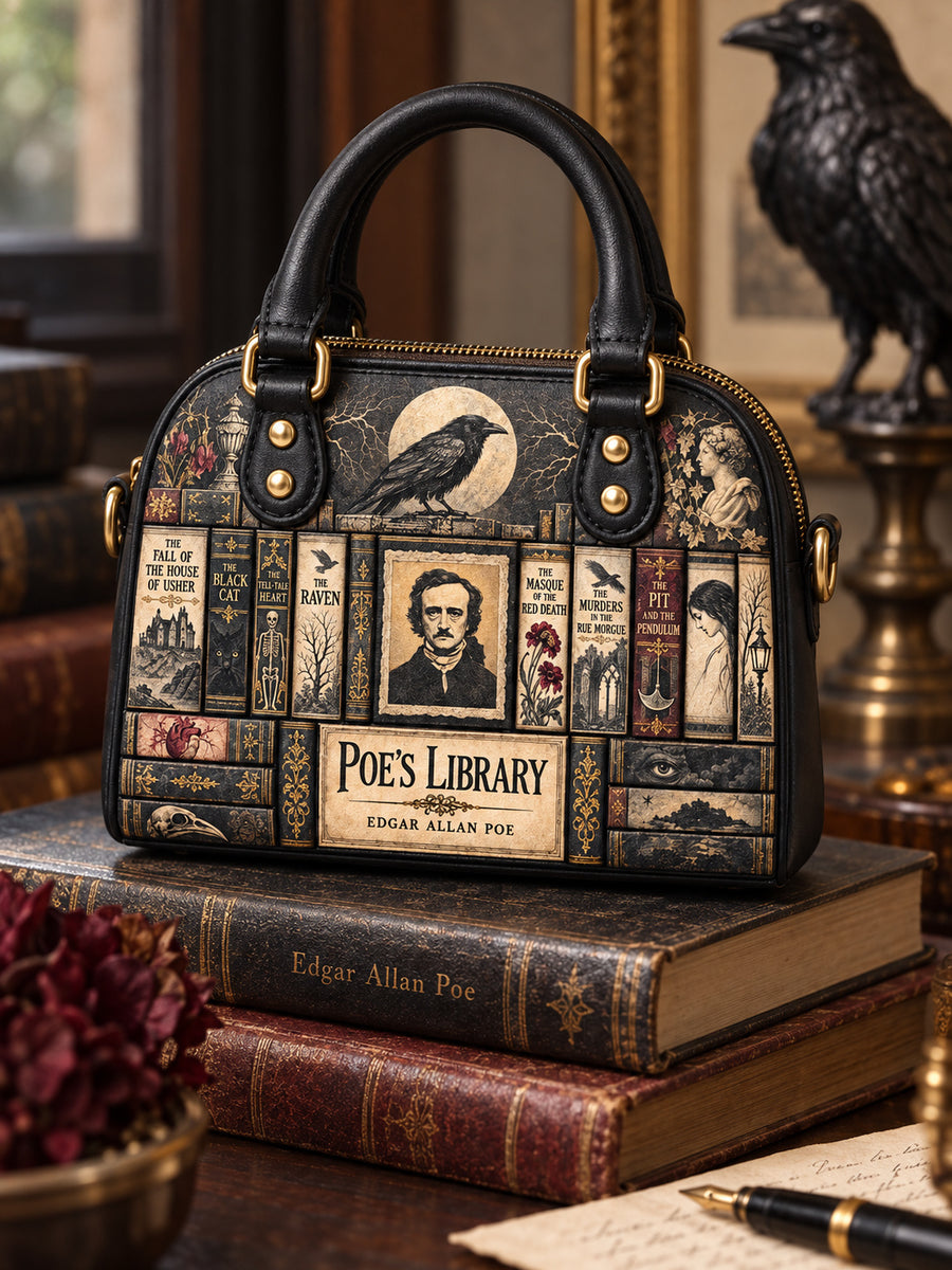 "Poe's Library" Ashen Black Mini Satchel