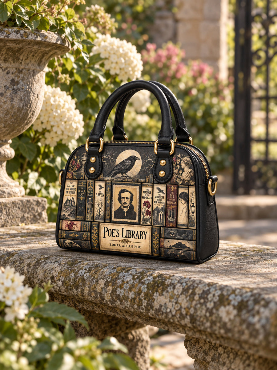 "Poe's Library" Ashen Black Mini Satchel