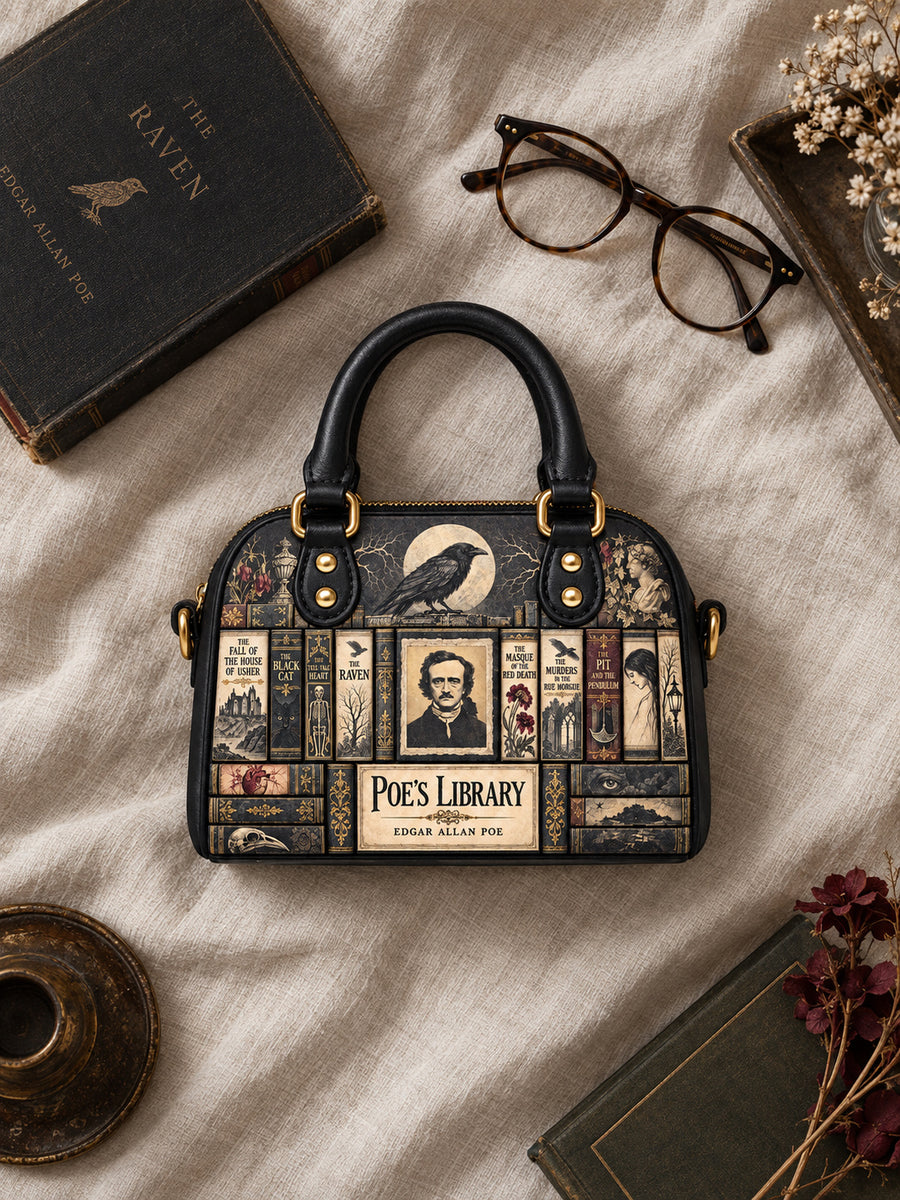 "Poe's Library" Ashen Black Mini Satchel