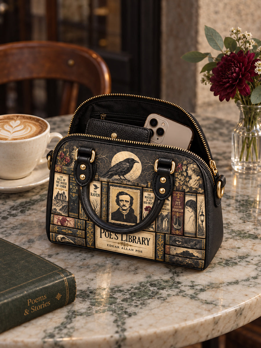 "Poe's Library" Ashen Black Mini Satchel
