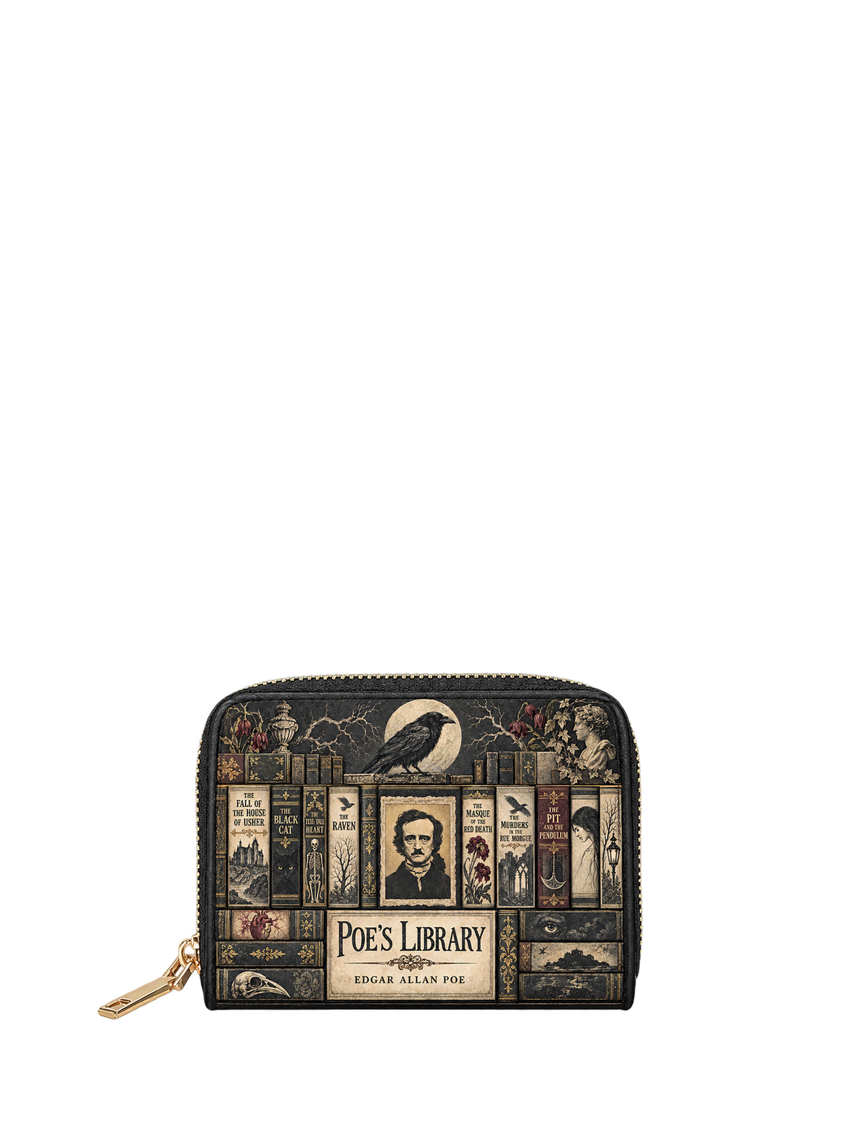 "Poe's Library" Ashen Black Mini Wallet