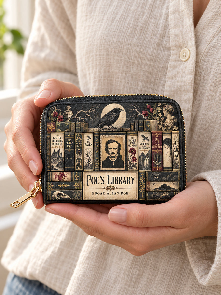 "Poe's Library" Ashen Black Mini Wallet