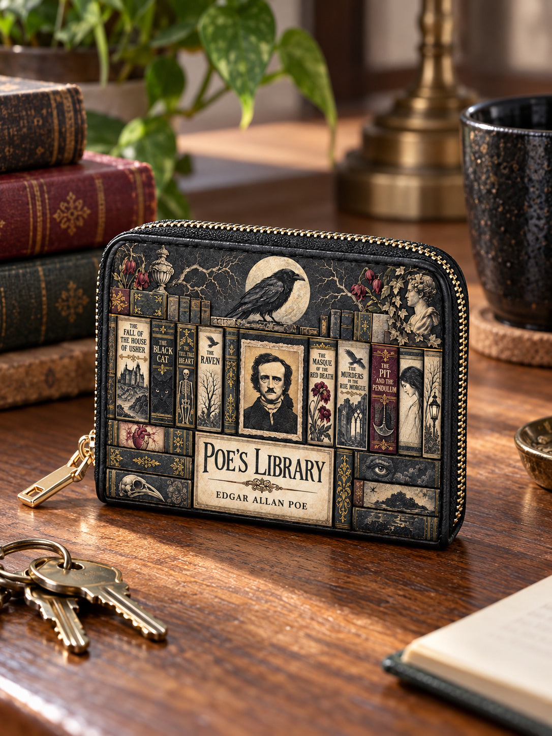 "Poe's Library" Ashen Black Mini Wallet
