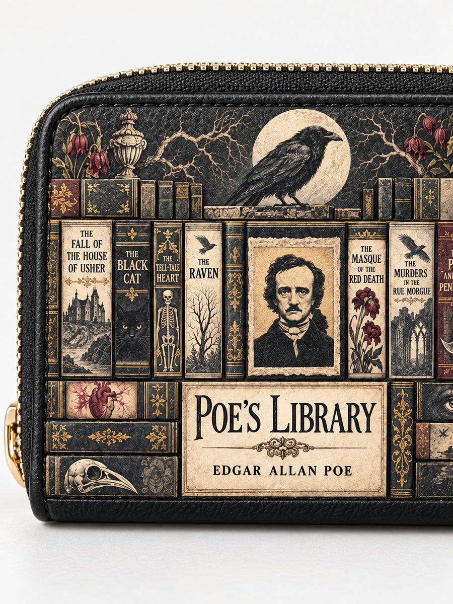 "Poe's Library" Ashen Black Mini Wallet