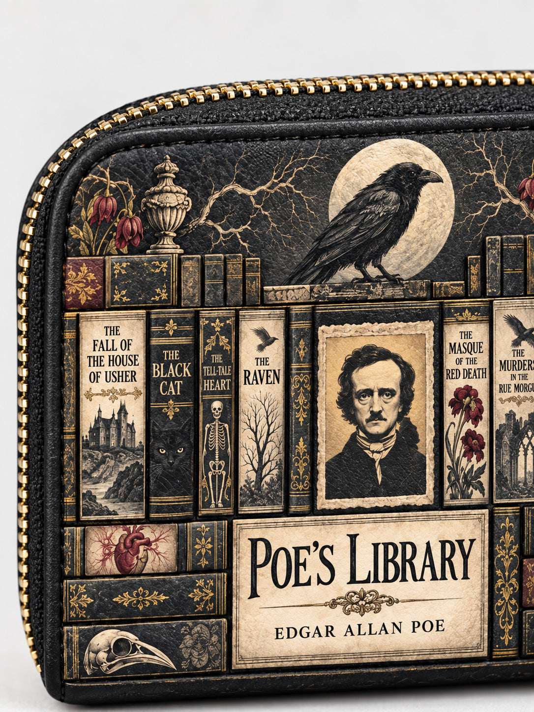 "Poe's Library" Ashen Black Mini Wallet