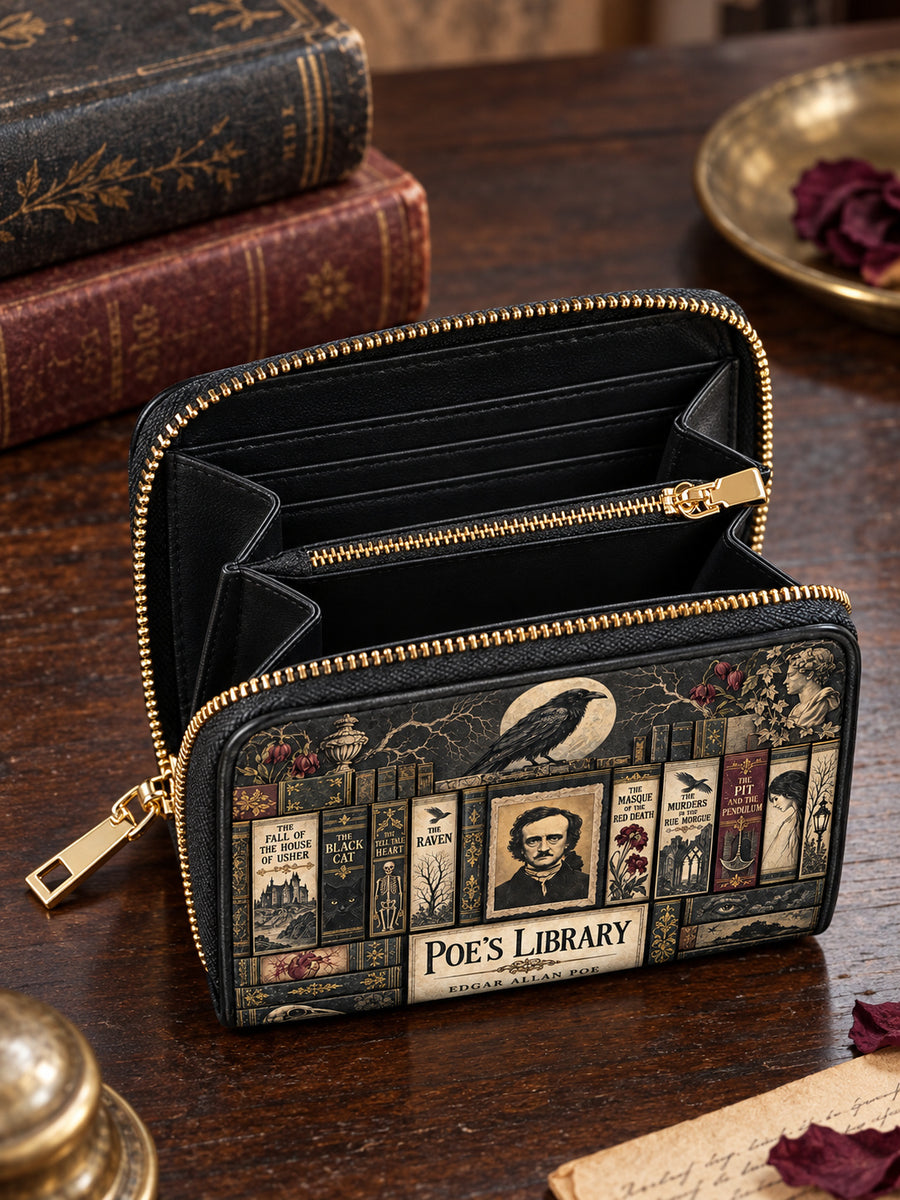 "Poe's Library" Ashen Black Mini Wallet