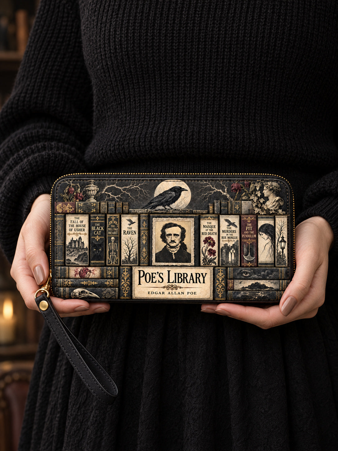 "Poe's Library" Ashen Black Wallet