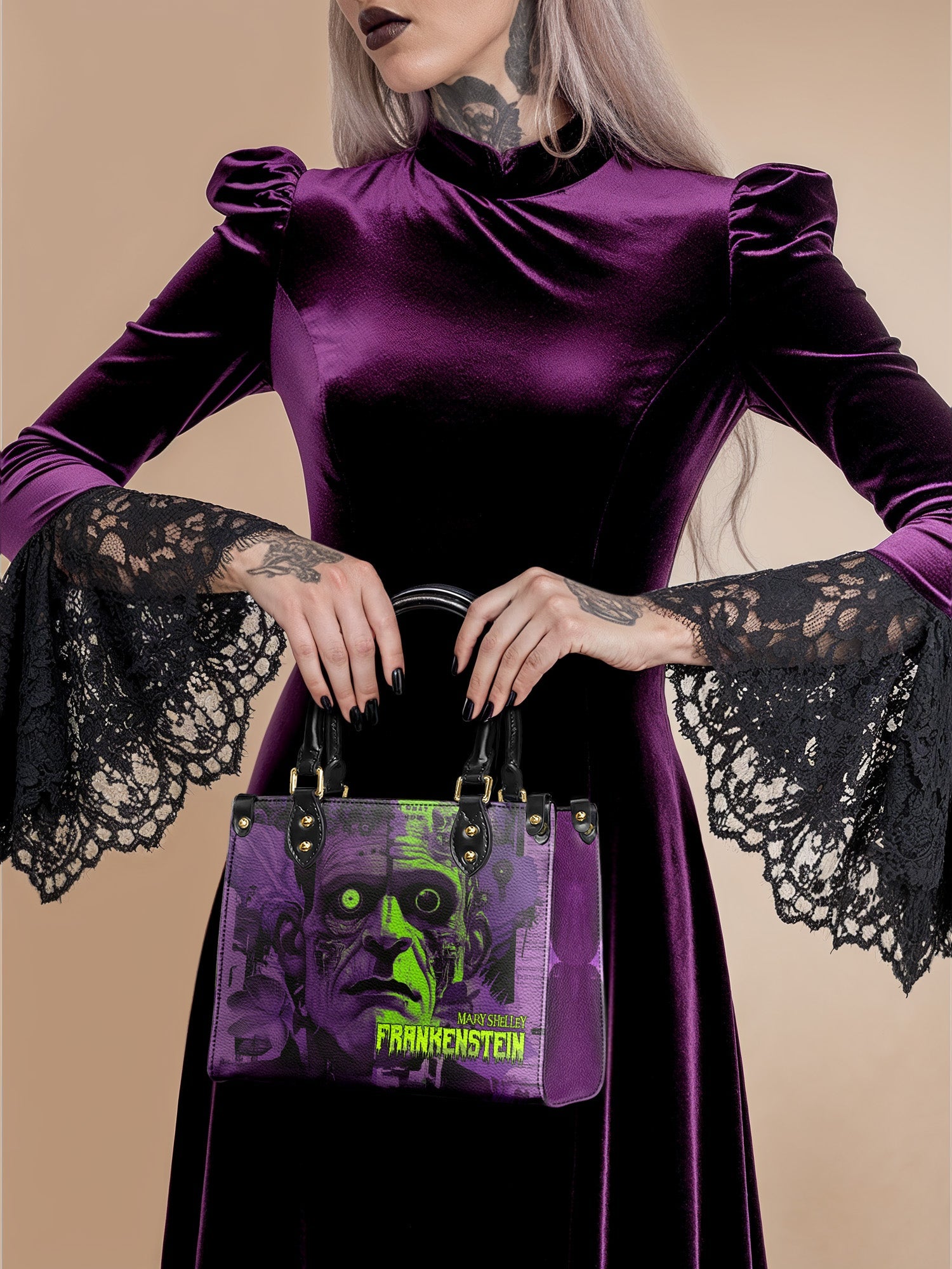 "Frankenstein" Lablight Violet Small Leather Handbag