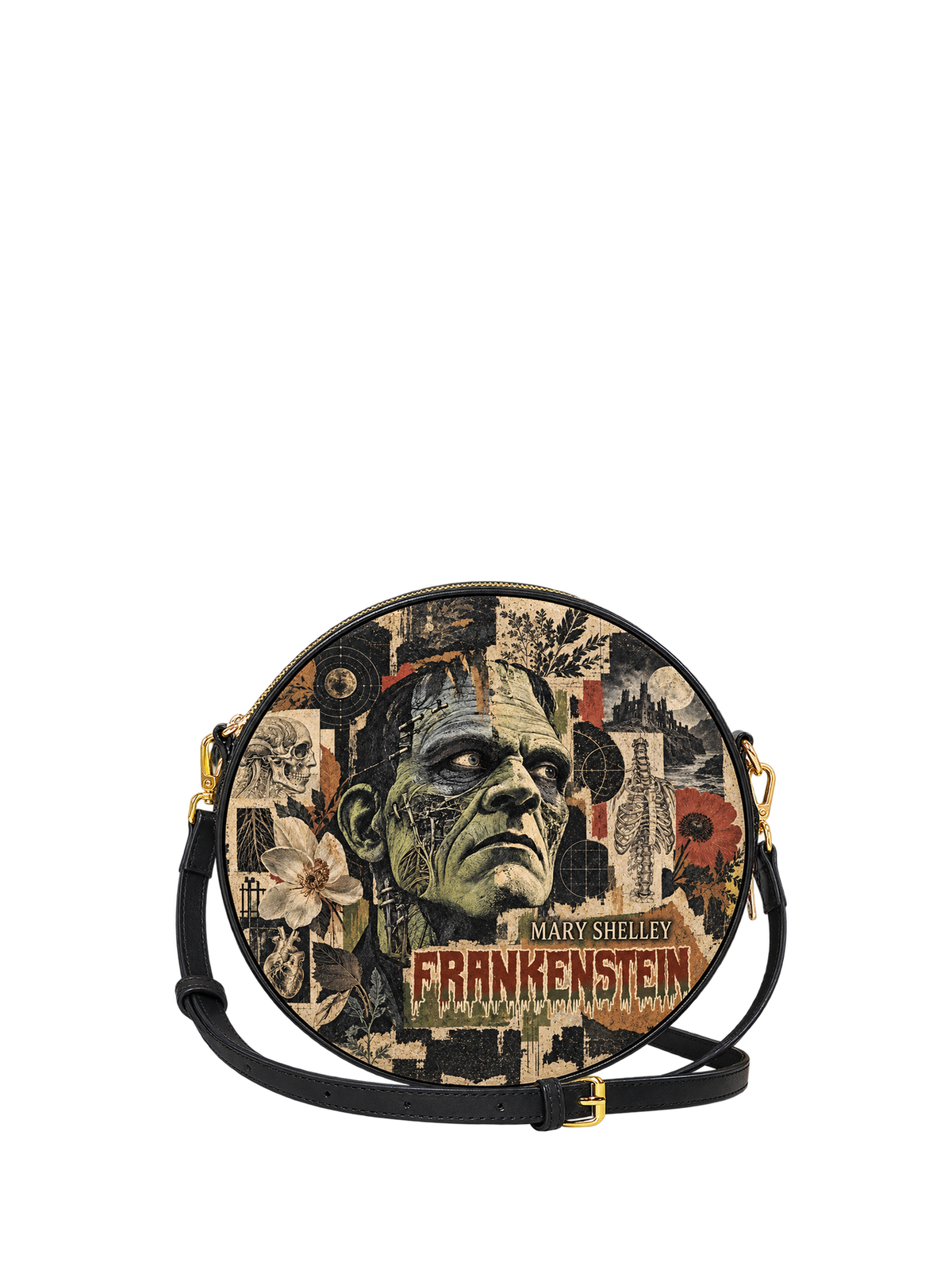 "Frankenstein" Old Parchment Circle Crossbody Bag