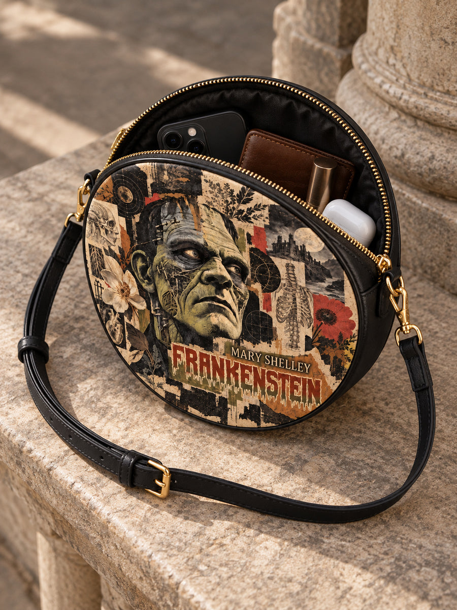 "Frankenstein" Old Parchment Circle Crossbody Bag