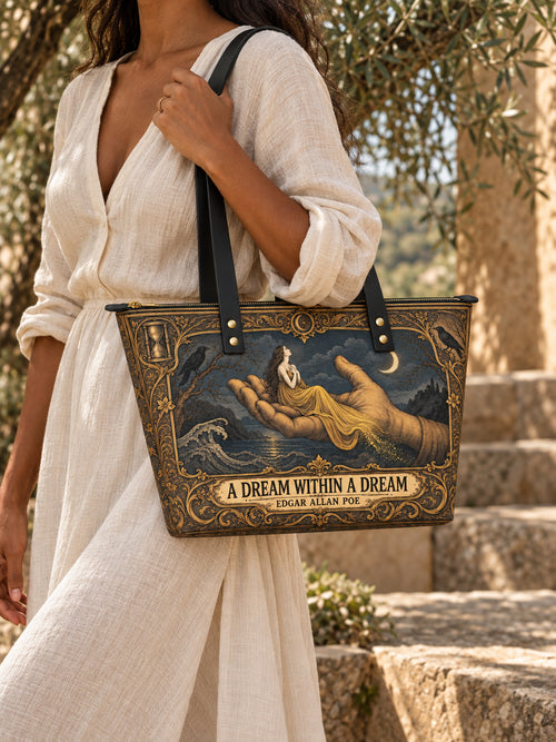 "A Dream Within A Dream" Leather Tote Bag