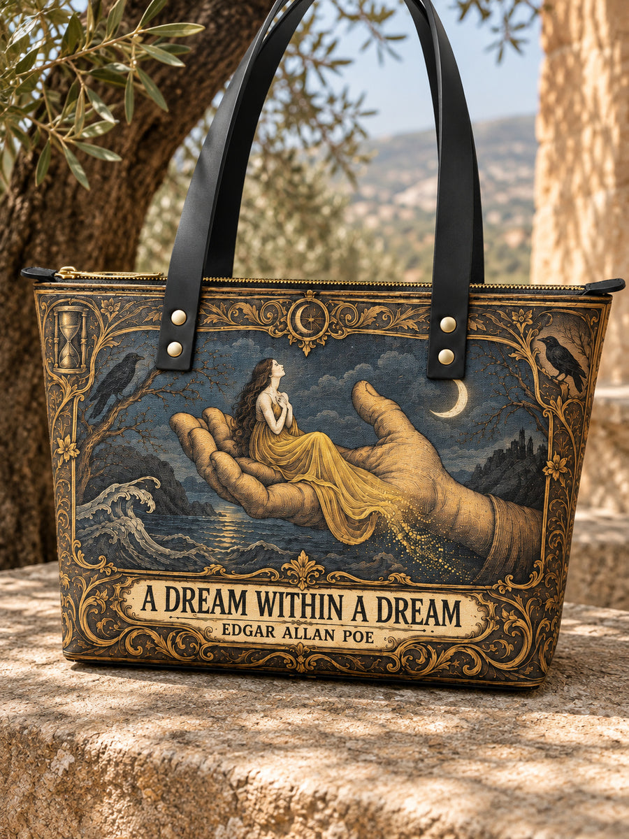 "A Dream Within A Dream" Leather Tote Bag