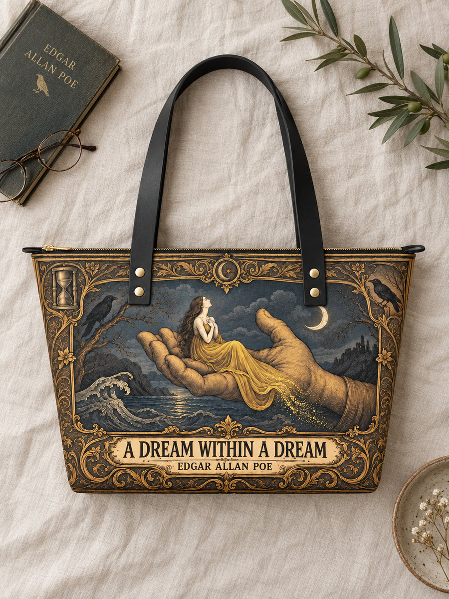 "A Dream Within A Dream" Leather Tote Bag