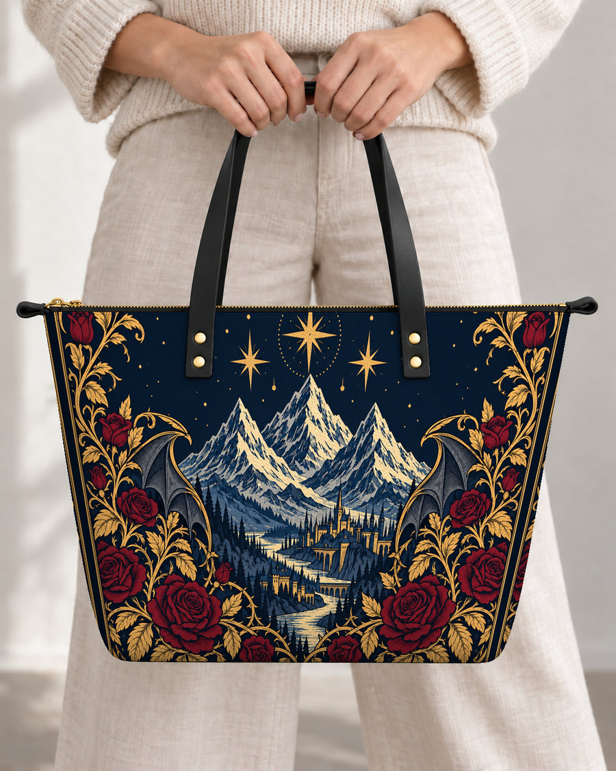 "Rose Mountain" Starlit Valley Leather Tote Bag