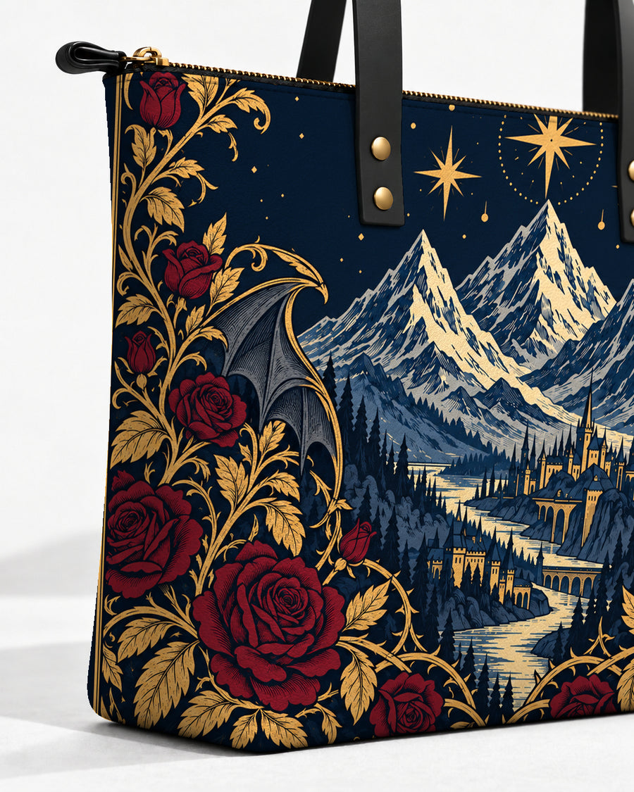 "Rose Mountain" Starlit Valley Leather Tote Bag