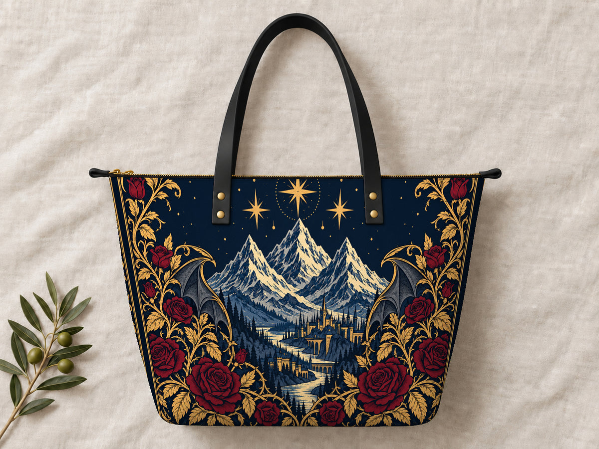 "Rose Mountain" Starlit Valley Leather Tote Bag