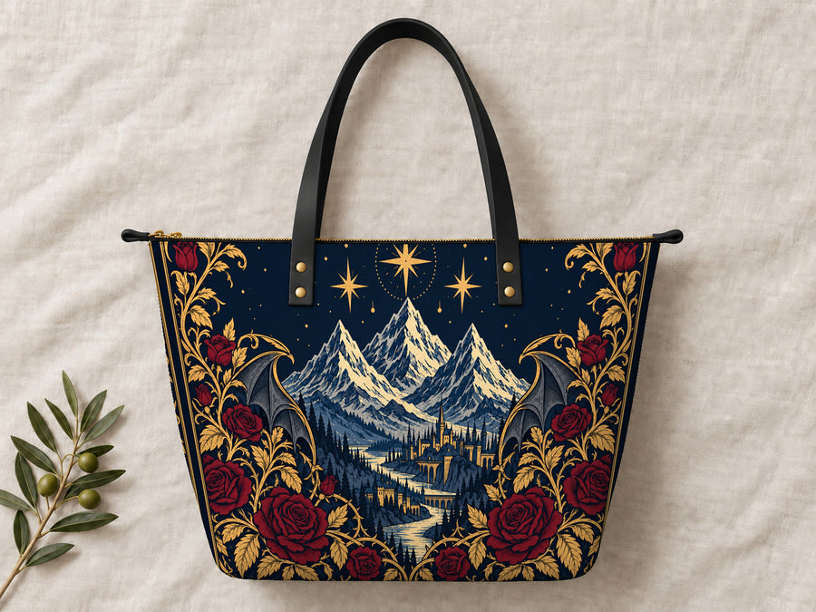 "Rose Mountain" Starlit Valley Leather Tote Bag