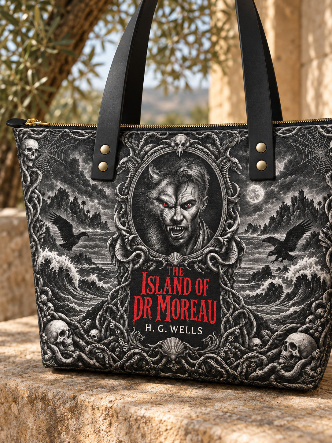 "The Island Of Dr Moreau" Leather Tote Bag