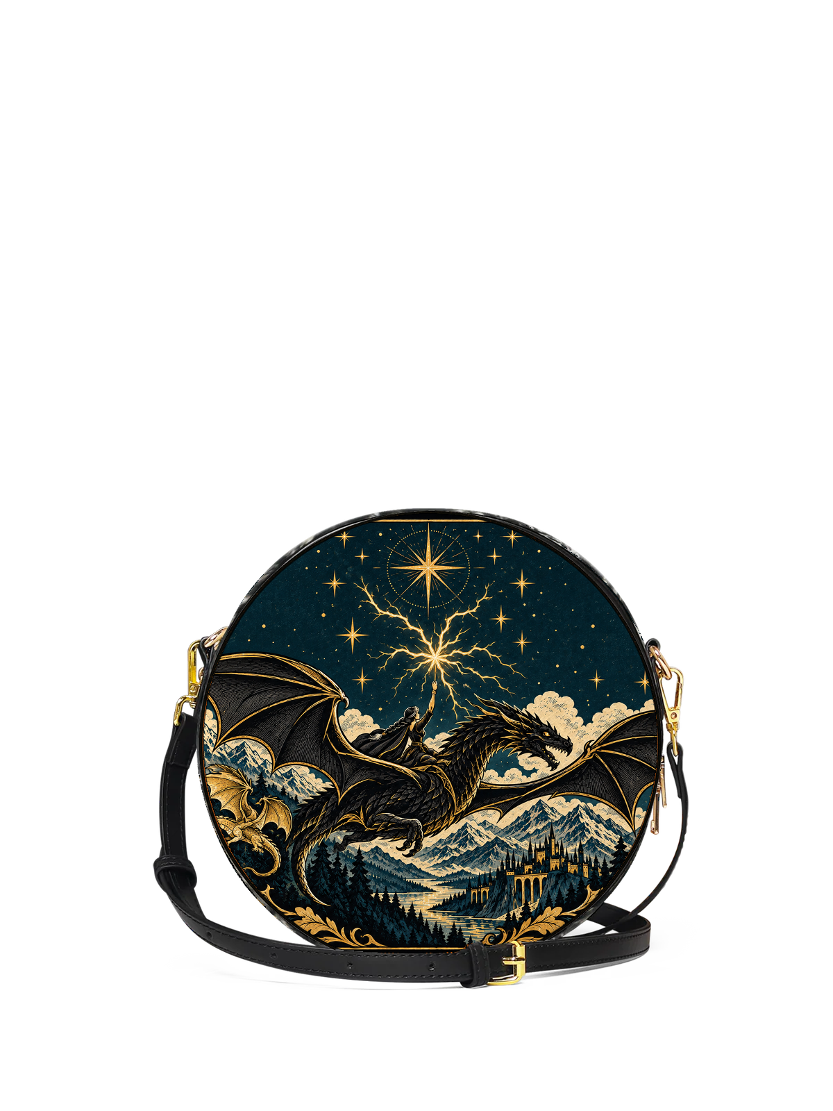 "Stormwing" Black Dragon Circle Crossbody Bag
