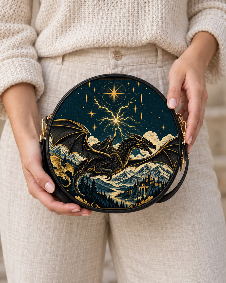 "Stormwing" Black Dragon Circle Crossbody Bag