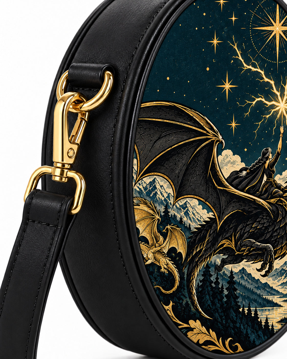 "Stormwing" Black Dragon Circle Crossbody Bag