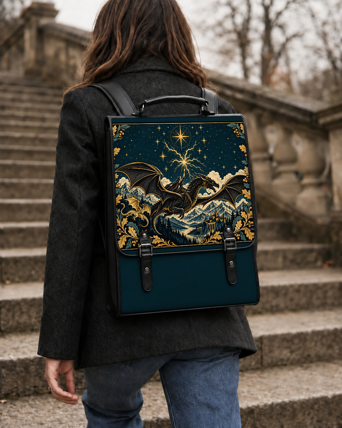 "Stormwing" Black Dragon Leather Backpack