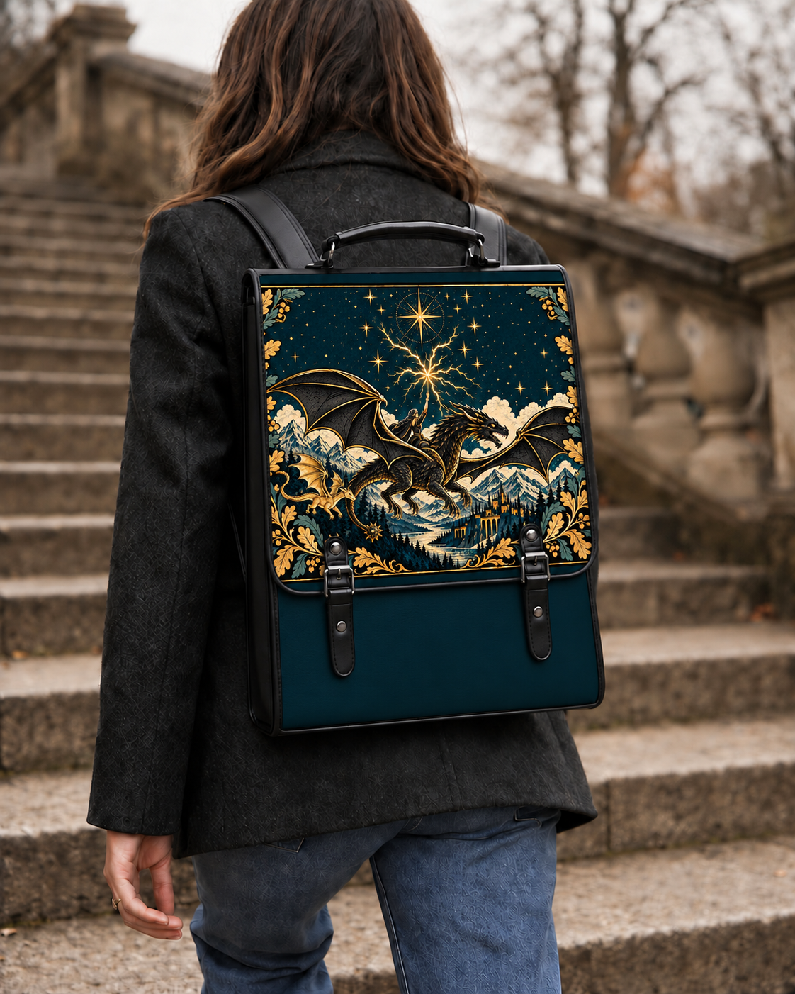 "Stormwing" Black Dragon Leather Backpack