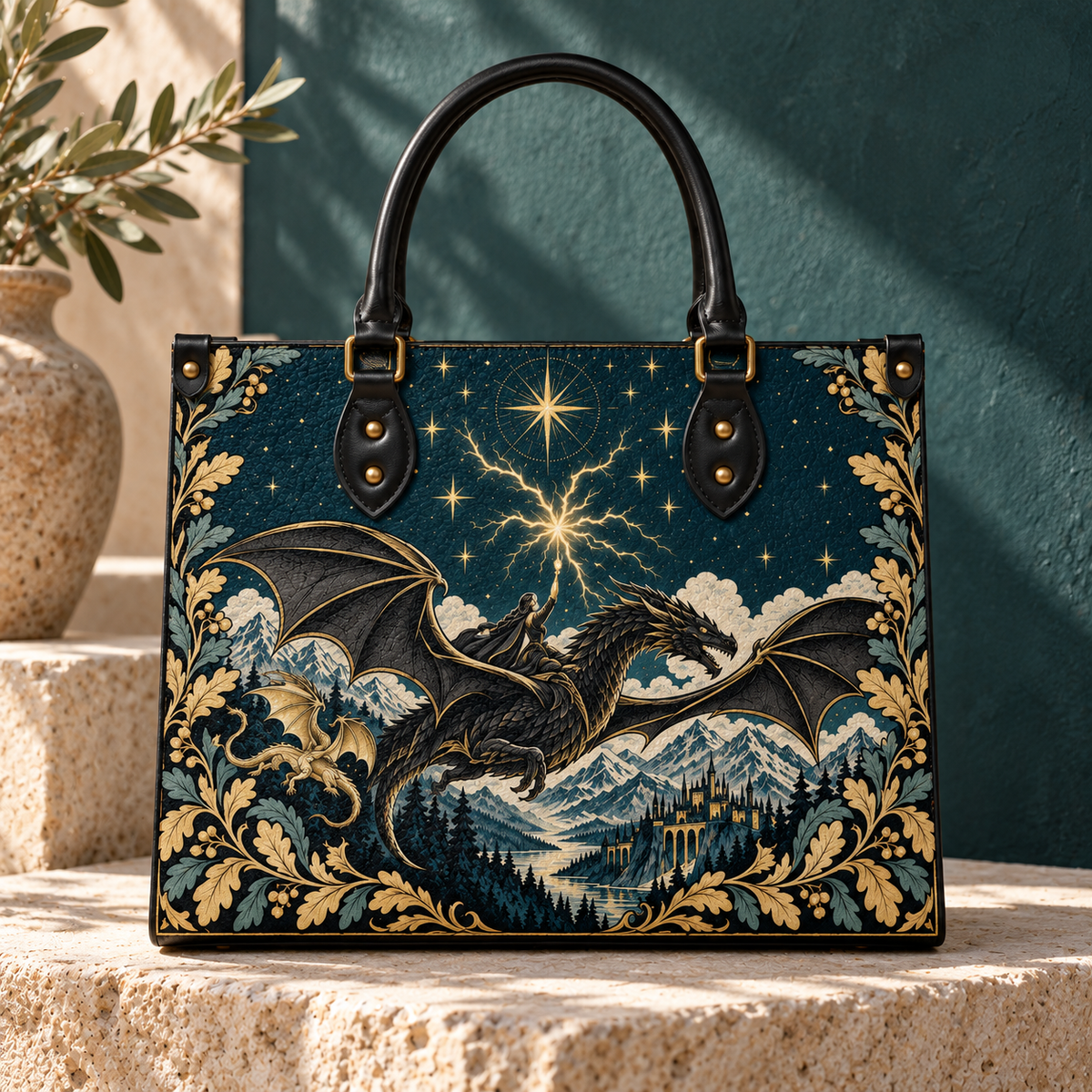 "Stormwing" Black Dragon Leather Handbag