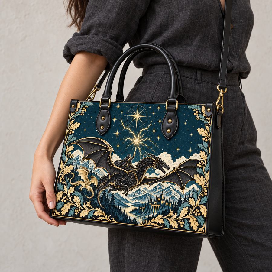 "Stormwing" Black Dragon Leather Handbag