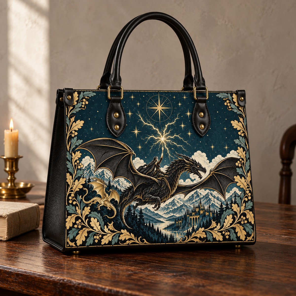 "Stormwing" Black Dragon Leather Handbag