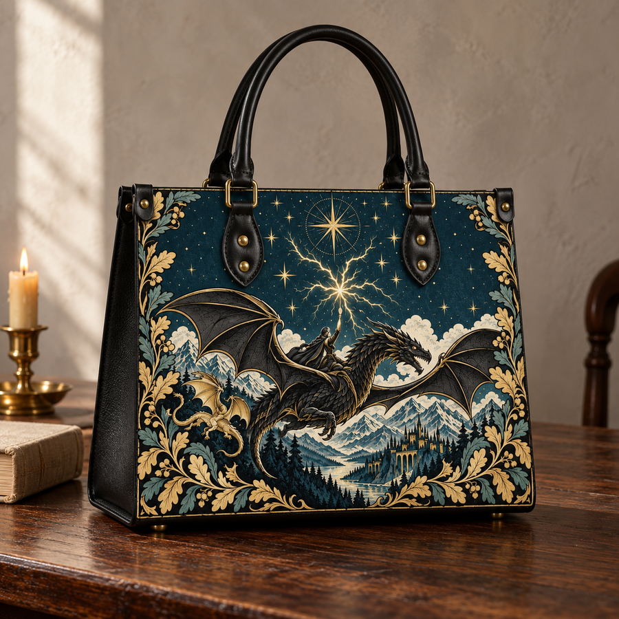 "Stormwing" Black Dragon Leather Handbag