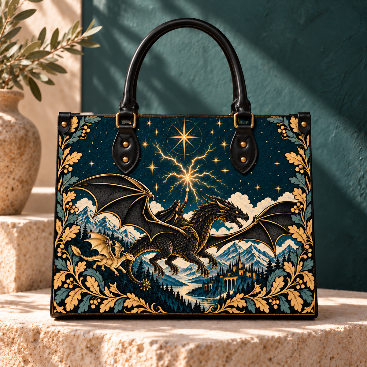 "Stormwing" Black Dragon Leather Handbag