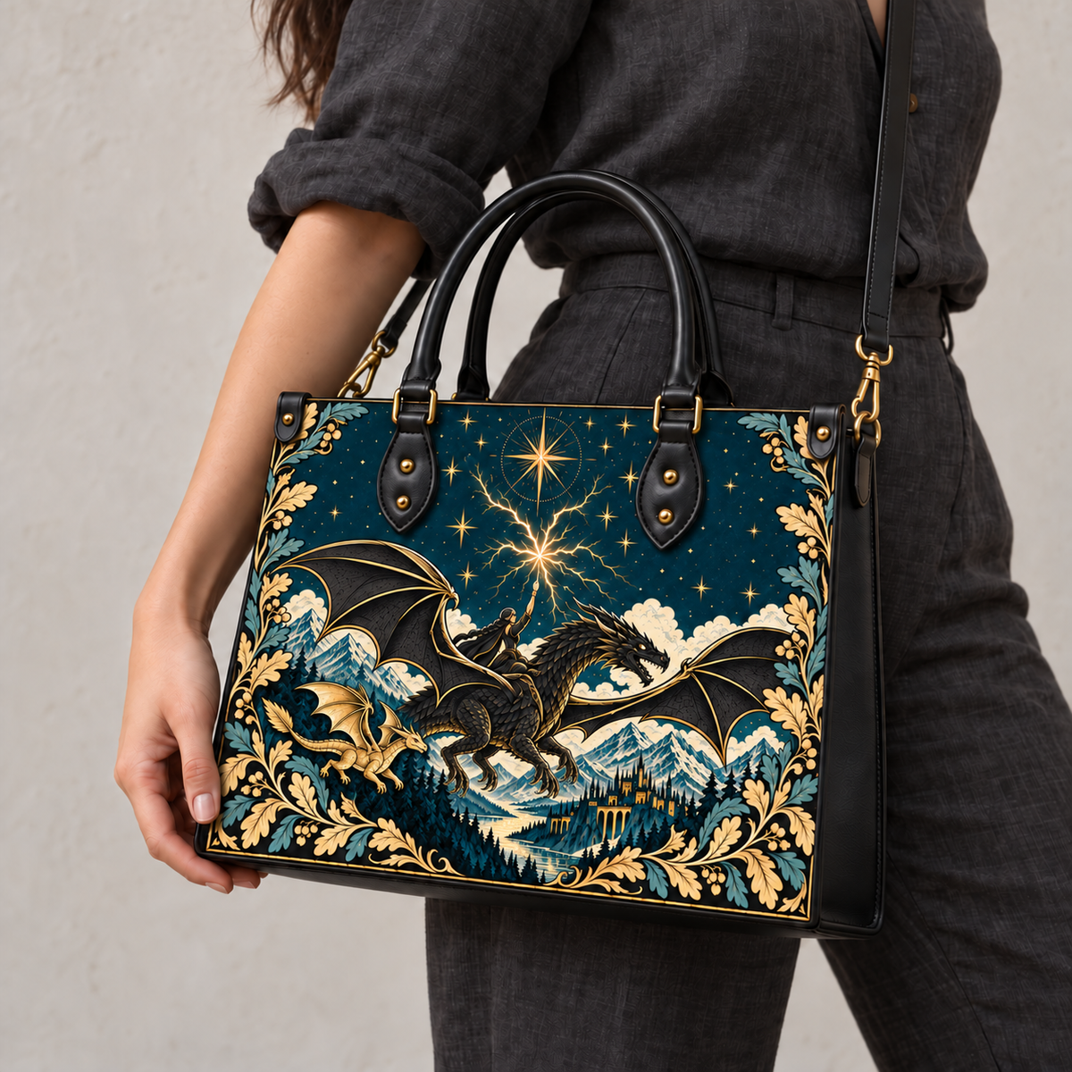 "Stormwing" Black Dragon Leather Handbag