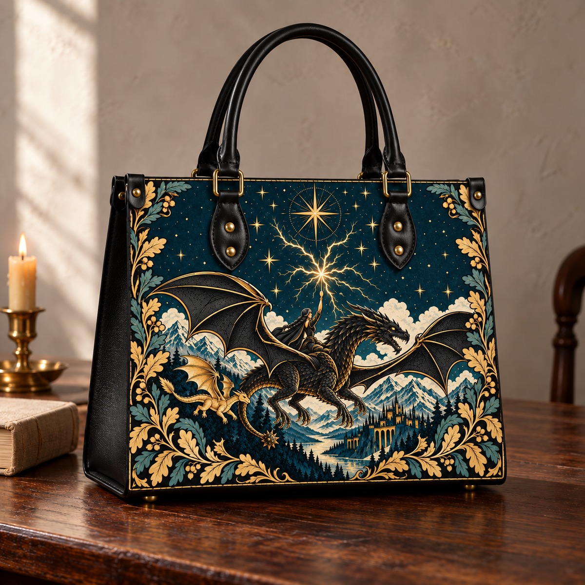 "Stormwing" Black Dragon Leather Handbag