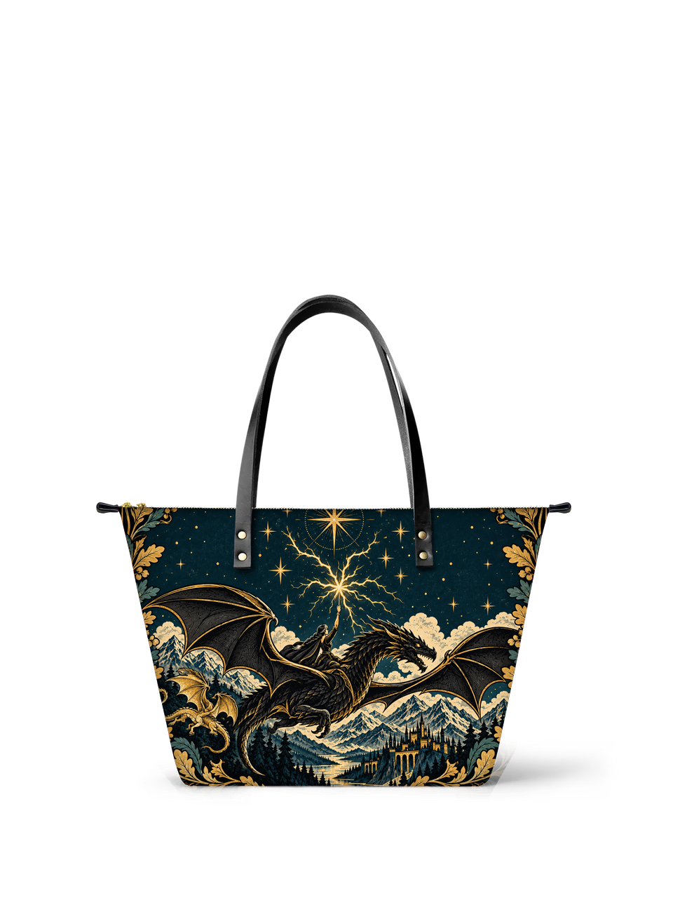 "Stormwing" Black Dragon Leather Tote Bag