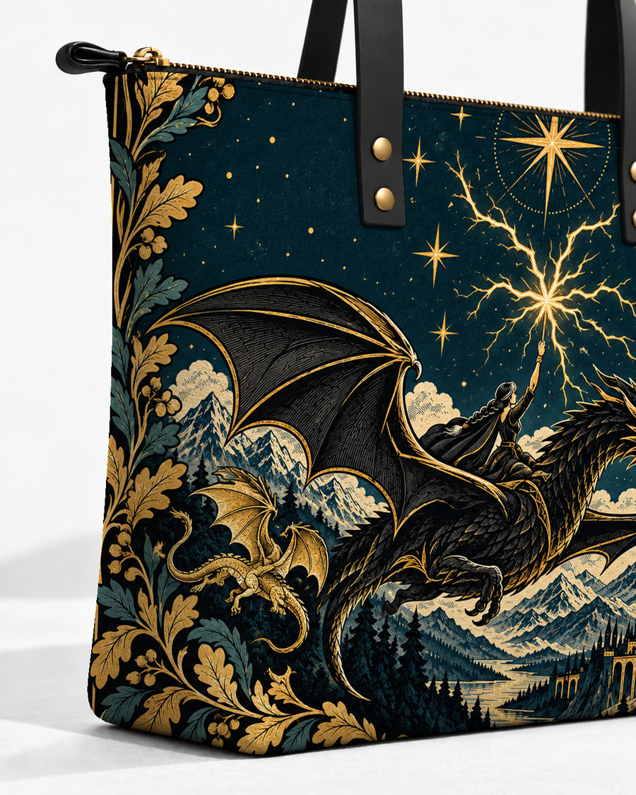 "Stormwing" Black Dragon Leather Tote Bag