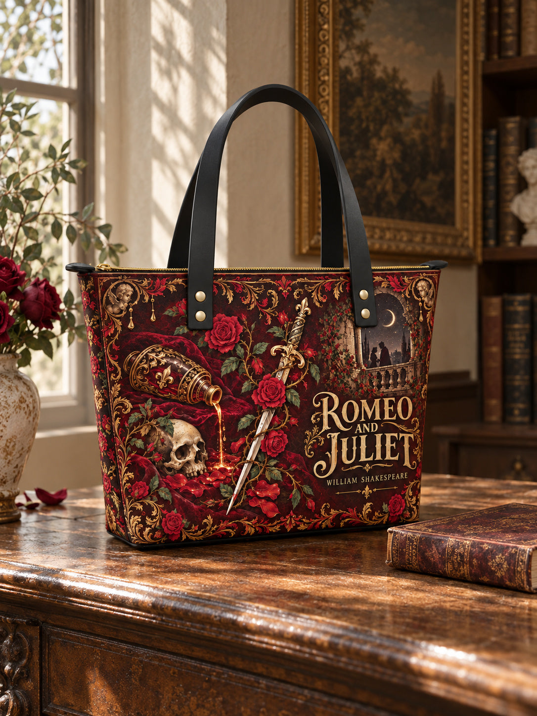 "Romeo And Juliet" Poison Rose Leather Tote Bag